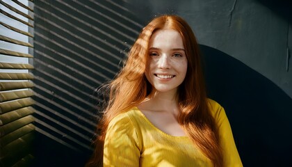 Fototapeta premium Portrait of a beautiful innocent looking freckled young woman.