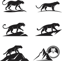 set of panther animals silhouettes