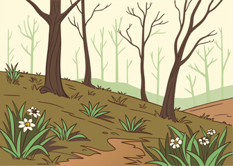 Fototapeta premium Nature Recovery After Wildfire Concept Art vector background