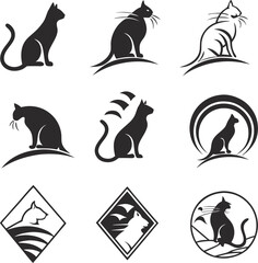 set of black cats silhouette