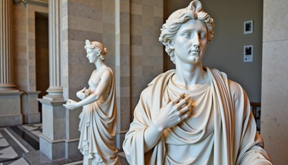 Obraz premium Elegant marble Renaissance statues in museum setting, artistic expression