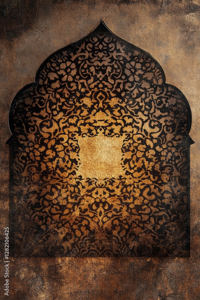 Aufkleber Intricate patterns emerge from a deep arabesque shadow, casting enchanting designs against a textured background that evokes a sense of historical beauty and sophistication.
