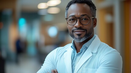 Professional doctor standing confidently in bright office
