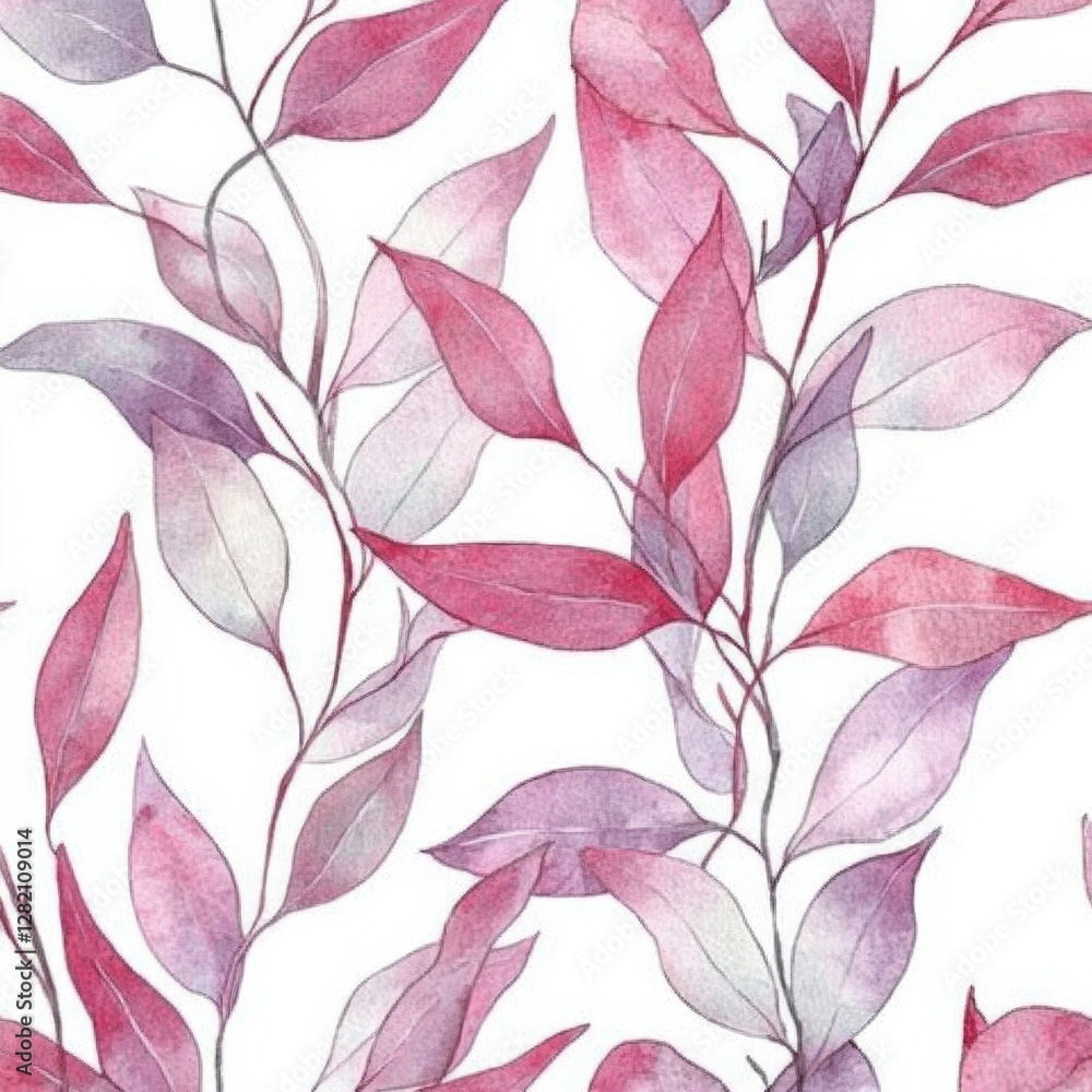 Aufkleber Beautiful watercolor illustration of delicate pink and purple leaves on a soft background suitable for various design projects. Generative AI