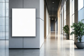 Blank billboard in modern office hallway. (1)