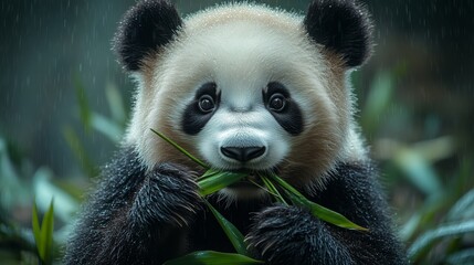 Obraz premium A panda eating bamboo in its natural habitat