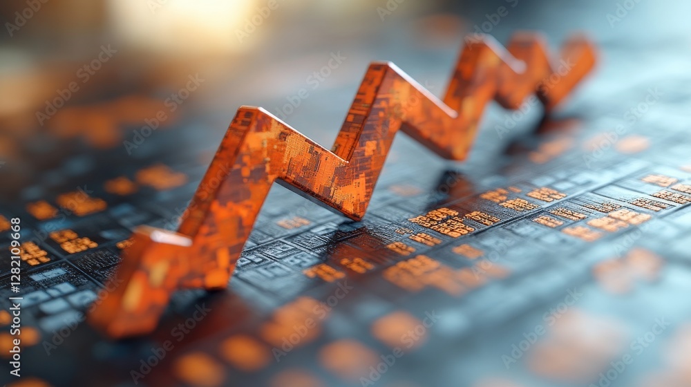 Poster abstract representation of fluctuating market trends with a digital background showcasing data
