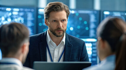 Business & Corporate concept, Team leader discussing digital transformation strategy with colleagues