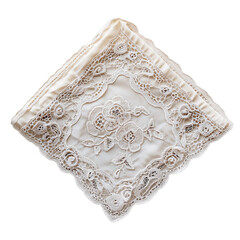 Obraz premium Delicate Lace Handkerchief with Floral Embroidery Isolated on Transparent Background