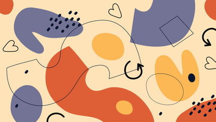 Abstract background with geometric and organic shapes in warm tones. Modern minimalist design with hand drawn lines, curved elements, and artistic details. Perfect for posters, prints, and decor.