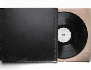 old black square vinyl cd record cover package envelope template mock up empty damaged grunge aged photo scratched shabby paper cardboard overlay texture