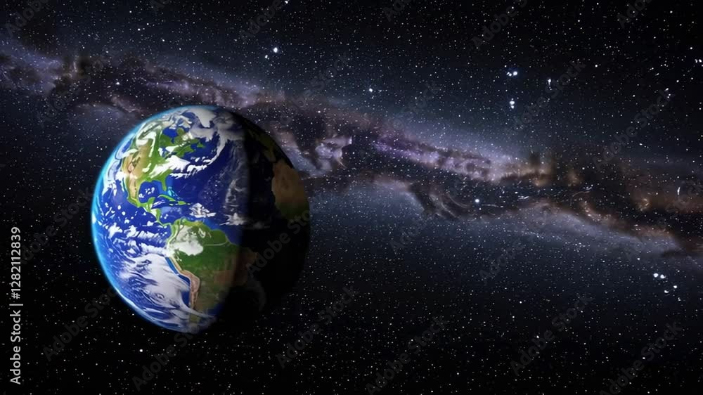 Aufkleber planetary rotation displaying dynamic movement with earth spinning gradually against starry cosmic b