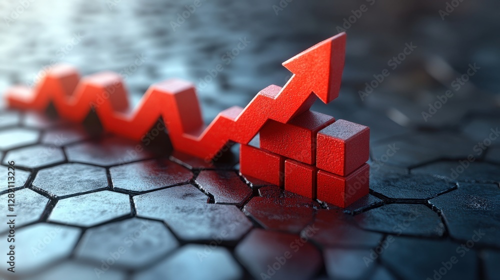 Aufkleber red ascending graph on hexagonal surface, symbolizing growth and success in business metrics