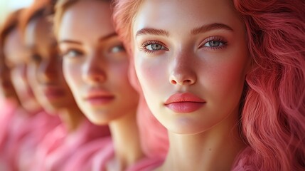 Obraz premium Close-Up of Models with Wavy Hair in a Pink Setting