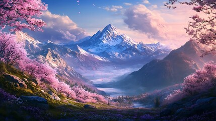 Obraz premium Beautiful sunrise over snowy mountains high resolution picture