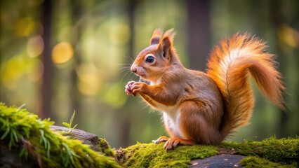 Obraz premium Red Squirrel on Mossy Log
