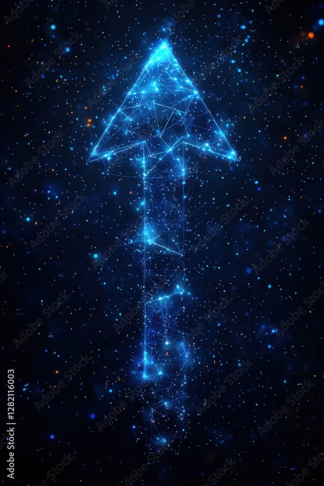 Poster abstract digital arrows symbolizing direction and decision on a cosmic background