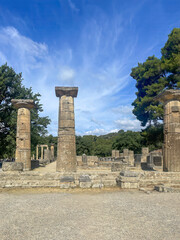 Olympia, Greece - July 4, 2024: Birthplace of the Olympic Games. the pillars at the east side of...