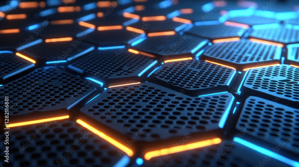 Aufkleber abstract background of glowing hexagons with light effects for technology use