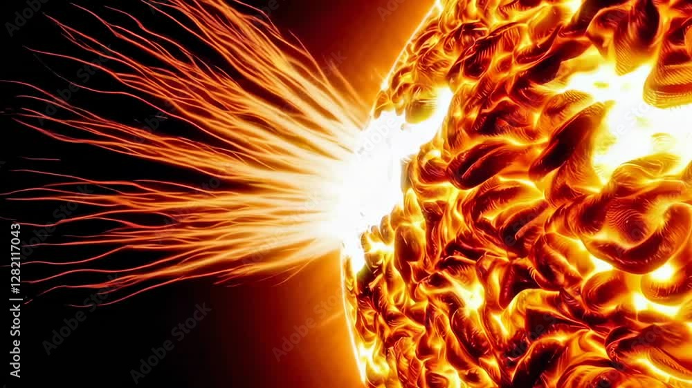 Aufkleber vibrant solar flare erupting with intense plasma dynamics, revealing turbulent solar surface glowing