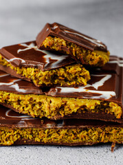 Dubai chocolate bar with pistachio paste and kadaif dough