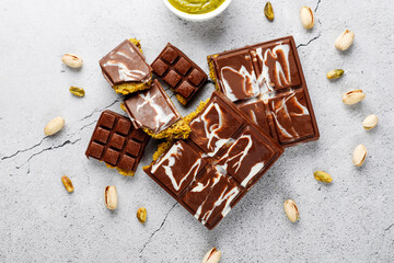 Dubai chocolate bar with pistachio paste and kadaif dough