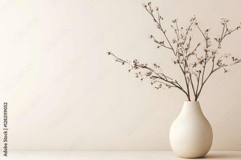 Aufkleber elegant and minimalistic arrangement of dried flowers and a cup on a table in soft natural light