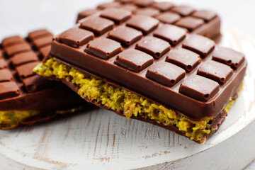 Dubai chocolate bar with pistachio paste and kadaif dough