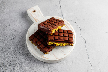 Dubai chocolate bar with pistachio paste and kadaif dough