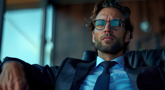 A rich man in an expensive high-end club. Expensive chair