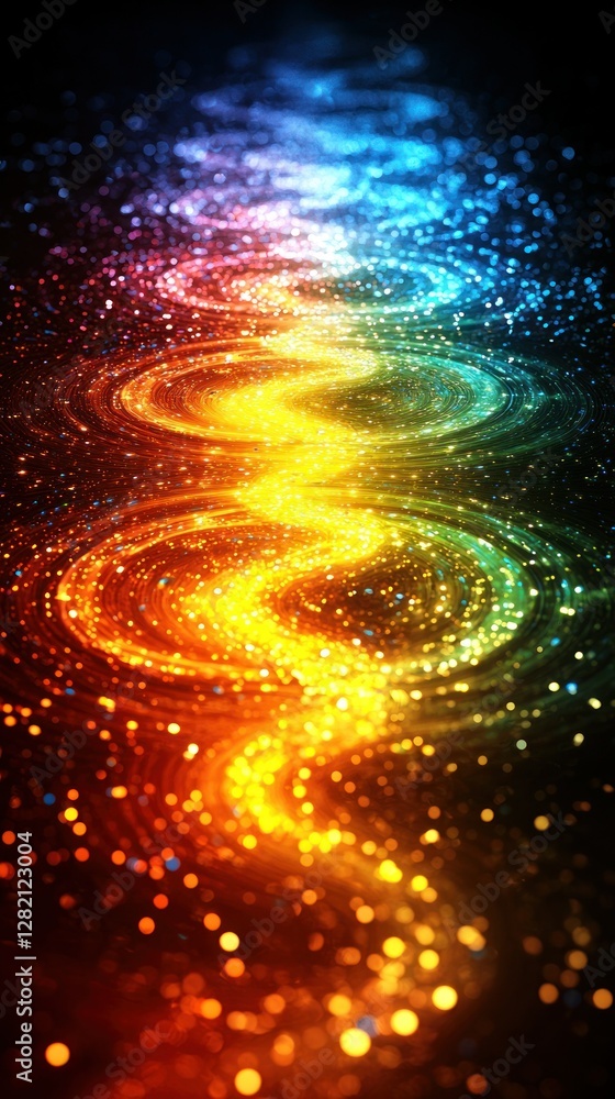 Poster Abstract colorful shimmering glitter path with blurred dark background effect