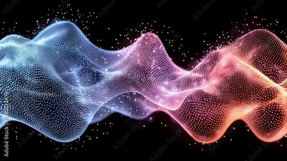 Poster abstract colorful waves flowing gently, digital render. background is black