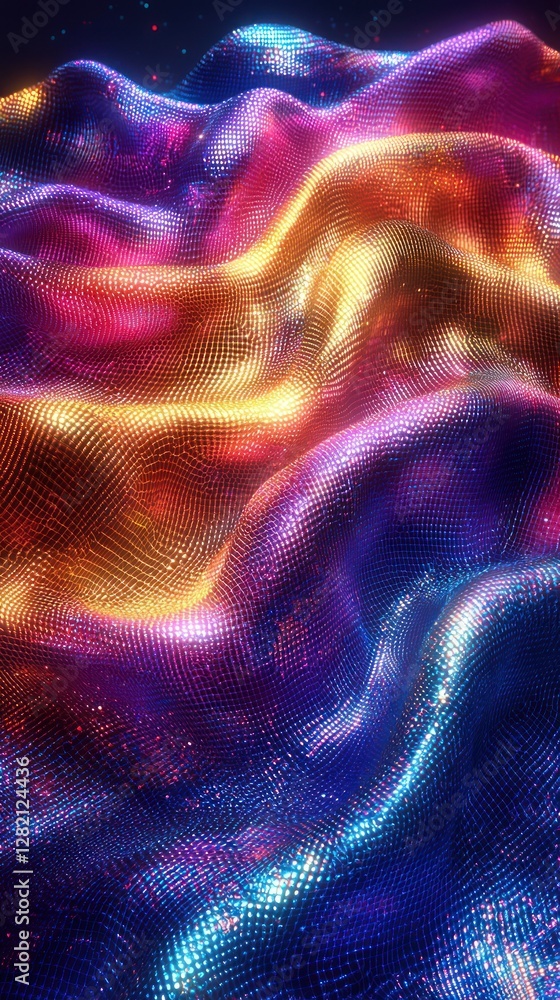Poster abstract colorful waves flow with glitter particles for graphic design backgrounds