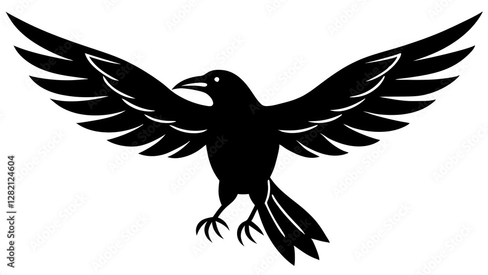 Poster a graphic silhouette of a raven with its wings spread, creating a striking and bold visual statement