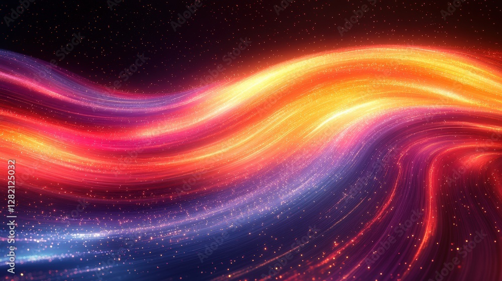 Poster vibrant abstract wave of colors flowing seamlessly with sparkling particles in the background