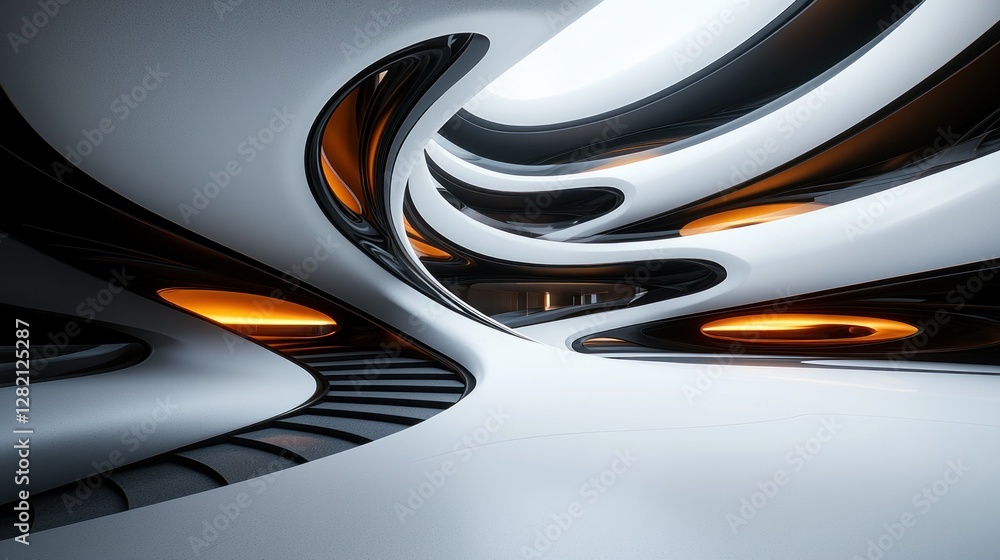 Poster abstract curved hallway architecture with bright light for modern design use