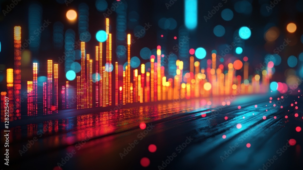 Poster abstract data bars flow in dark, illuminated cyberspace. tech background use