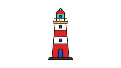 Cartoon Lighthouse Illustration Coastal Navigation and Safety on White Background