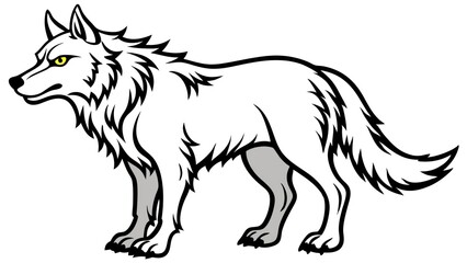 Obraz premium a stoic white wolf illustration with an intense gaze, showcasing its sharp features and powerful presence. It is a bold, isolated depiction of an iconic animal