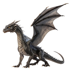 Fototapeta premium Majestic Black Dragon – Isolated on White Background as Transparent. PNG. AI GENERATED