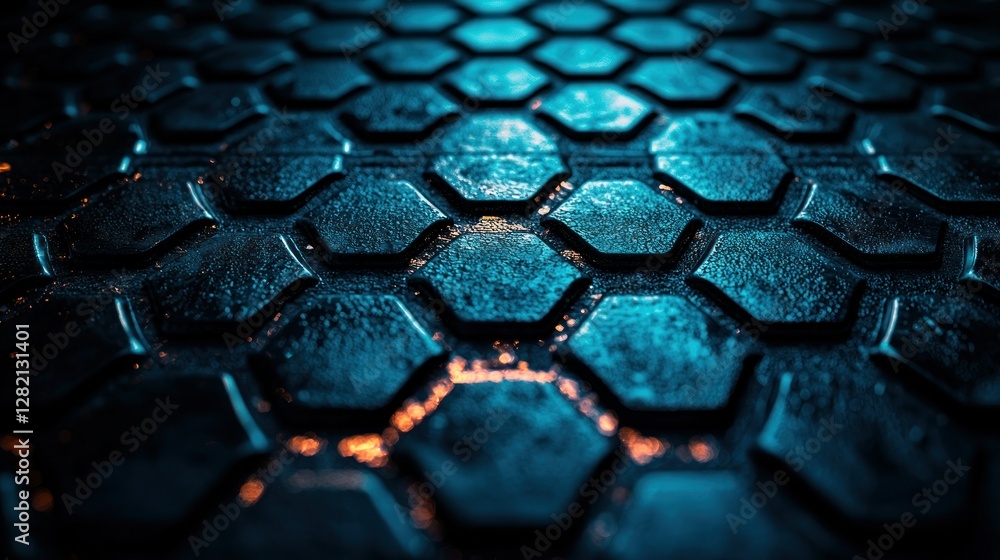 Aufkleber abstract futuristic honeycomb pattern with blue light glowing background for tech use