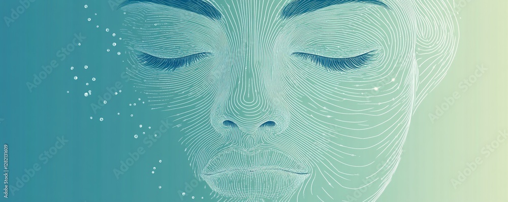 Poster Woman face emerging from technological particles representing artificial intelligence