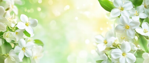 Delicate White Blossoms Frame Soft Green Background