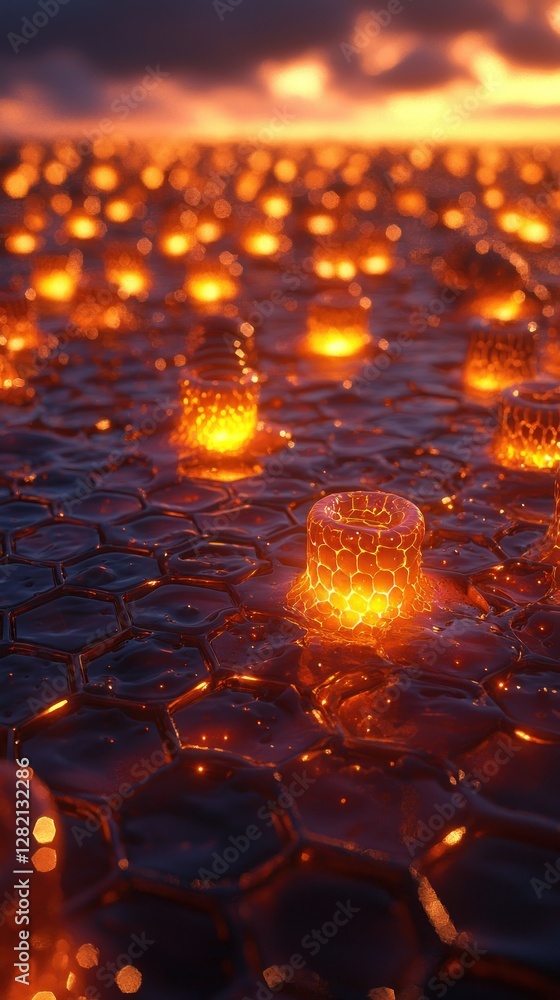 Aufkleber abstract glowing cell formation in a grid background for science, tech concept