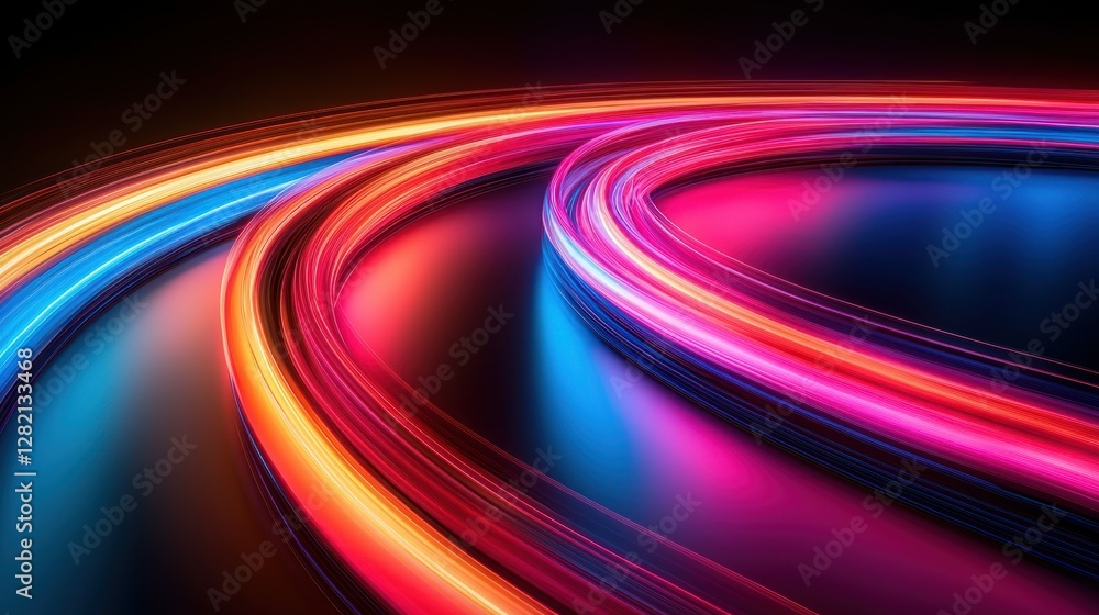 Poster Abstract glowing streaks of light create dynamic flow over black background, for tech use