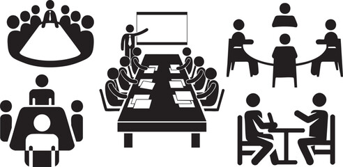 business meeting icon set vector, Adobe Illustrator Artwork A group of people having a business meeting and brainstorming vector illustration