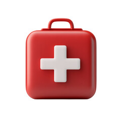 Bright red first aid kit with prominent white cross for emergency use and quick access