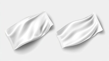 Flow pack mockup with realistic transparent shadows shown from two angles on a white background Ready for your design