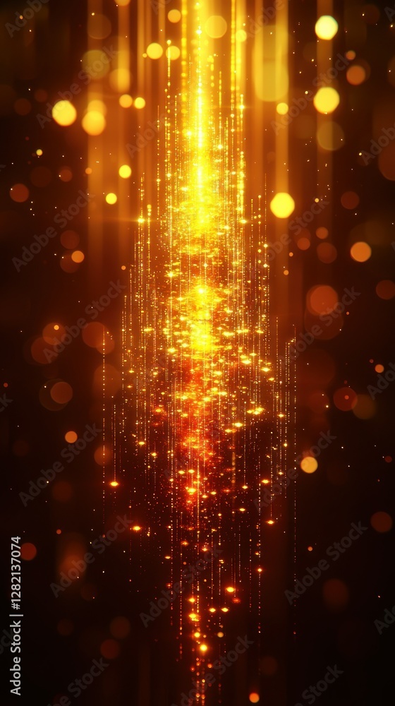 Poster Abstract light streaks and bokeh creating a golden effect for festive backgrounds