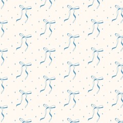 A seamless pattern with elegant blue bows on a light background. Perfect for textiles, gift wrapping, wallpaper, stationery, digital backgrounds, and wedding decor.